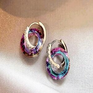 Multicolor Crystal Hoop Drop Earrings by